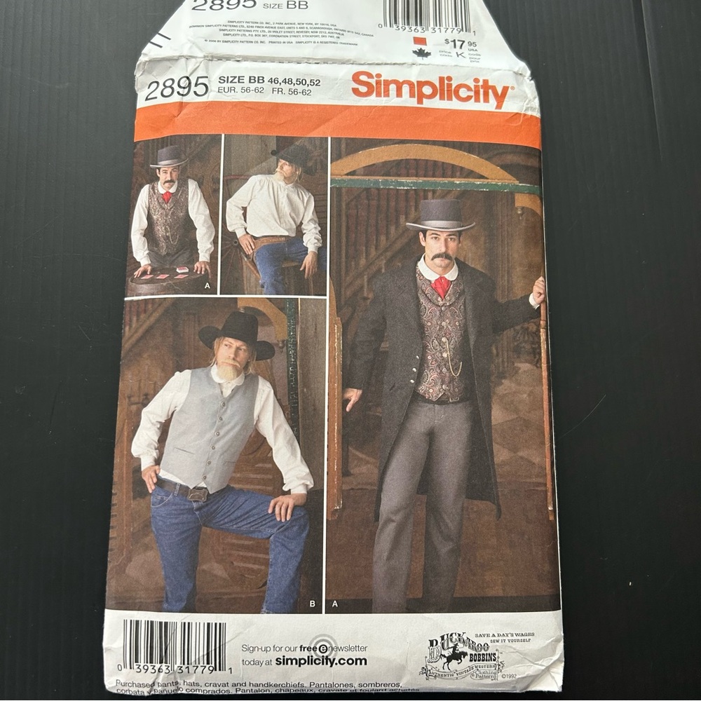 Simplicity Western‎ Costume Pattern with Black and White Accents